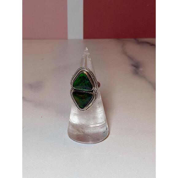 Ammolite Double Stone Sterling Silver Ring: 925 Silver • Size 6 - Picture 5 of 9